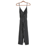 Hayden LA Black/Brown/White Striped Tie Belt Surplice Jumpsuit- Size S