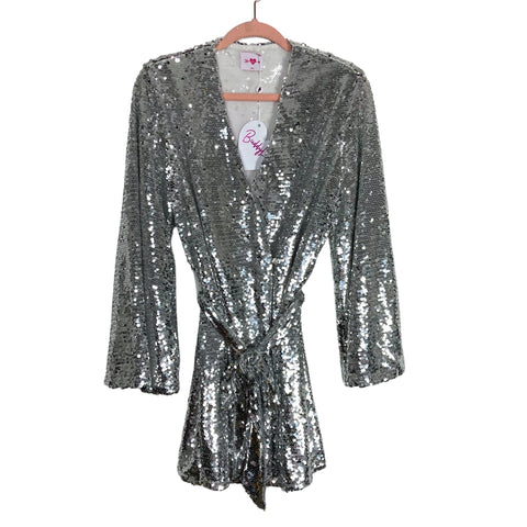 Buddy Love Silver Sequins Wrap Belted Dress NWT- Size S