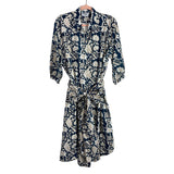 Holly Shae Design Navy Floral and Bird Printed Round Split Hem Belted Dress- Plus Size (fits like 18)