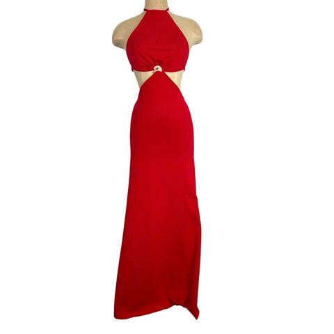 MESHKI Red Marlow Halter Knit Maxi Dress NWT - Size XS