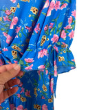 BTFBM Blue Floral Front Tie Cutout Dress- Size L