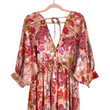 Aakaa Floral Print Deep V with Front Tassel Drawstring Button Up Maxi Dress NWT- Size S