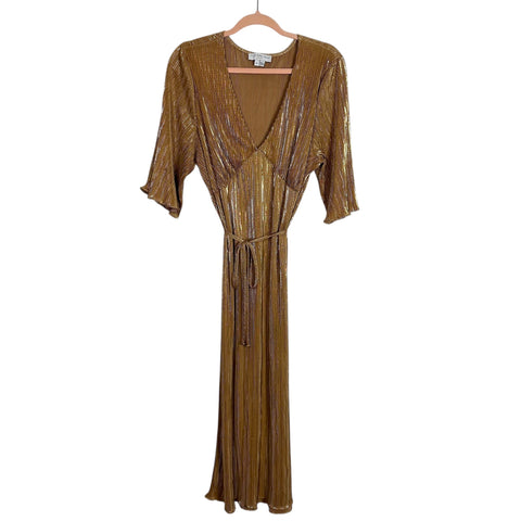 Never Fully Dressed Gold Pilsse Midi Dress