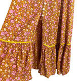 Free People Mustard Floral Button Front Exposed Back Dress- Size S