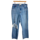 Abercrombie & Fitch Light Wash Distressed Curve Love Ultra High Rise 90's Straight Jeans-Size 32/14 Short (Inseam 28”, sold out online)