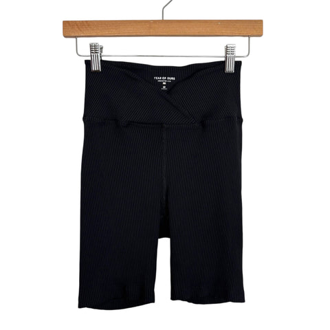 Year Of Ours Black Ribbed Cross Waist Biker Shorts - Size M