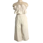 No Brand Cream Linen Ruffled Strapless with Back Ties Jumpsuit- Size S