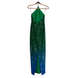 Sau Lee Green/Blue Ombre Sequin with Back Slit Jasmin Halter Dress NWT- Size 4