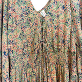 RAGA Paisley Printed Tassel Arm Trim Lace Up Smocked Dress- Size M