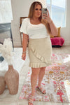 Amaryllis Cream Faux Leather Ruffle Skirt- Size 1X (sold out online)