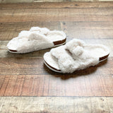 Fitory Cream Double Strap Faux Fur Cork Sandals- Size 7