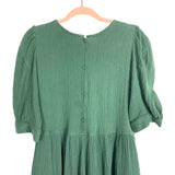 &Merci Forest Green Gauze with Back Buttons Dress- Size M