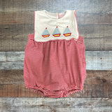 Stitchy Fish Red/White Striped Embroidered Sailboats Bubble- Size 18M (see notes)