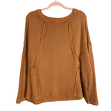 Bucket List Camel Textured Boat Neck Sweatshirt- Size L