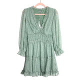 No Brand Green Animal Print V-Neck Exposed Back Dress- Size S