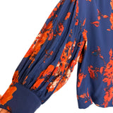 Odille Navy Floral Silk Button Up Back Blouse- Size 0
