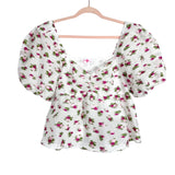 Buddy Love White Floral Puff Sleeve Smocked Back Peplum Top- Size M