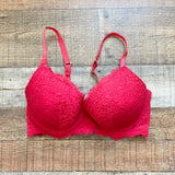 Aerie Red Lace Underwire Padded Push Up Bra- Size 34DD