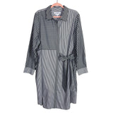 Foxcroft Black/White Striped Side Tie Button Up Shirt Dress- Size 18W