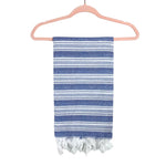 No Brand Blue/White Striped with Tassels Woven Beach Blanket