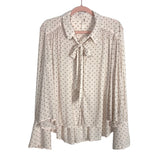 Free People Cream Polka Dot Button Front Neck Tie Blouse- Size S