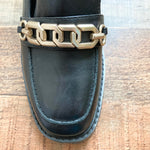 Sanctuary Black Gold Chain Leather Loafers- Size 7.5 (see notes)