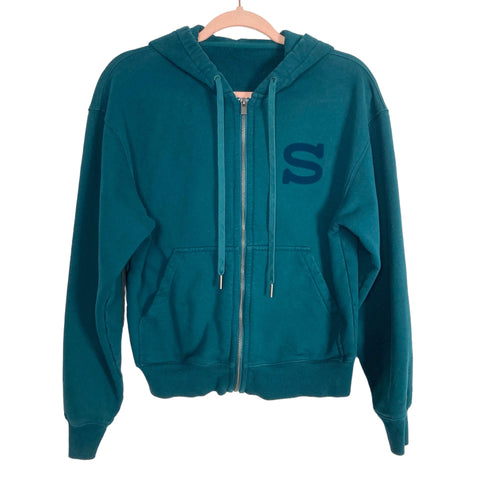 Stori Green Zip Up Hooded Sweatshirt- Size ~XS (see notes)