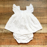 Pukatuka White Embroidered with Back Bow Top with Matching Ruffle Butt Bloomers Set- Size 3Y (sold as a set)