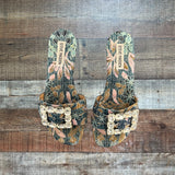 Steve Madden Marika Printed Fabric Sandals with Jeweled Buckle- Size 8