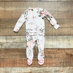 Posh Peanut Light Pink Floral Print Zip Up Ruffle Footie Outfit- Size 3-6M
