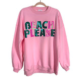 Pink Lily Light Pink Sequin Beach Please Oversized Sweatshirt NWT- Size M