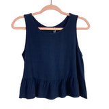 Anrabess Navy Faux Button Back Peplum Top Wide Leg Pant Set- Size S (sold as set)