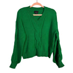 Lumiere Green Cable Knit V-Neck Sweater- Size S