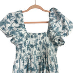 Show Me Your Mumu White and Blue Floral/Palm Tree Print Smocked Bodice Dress- Size M