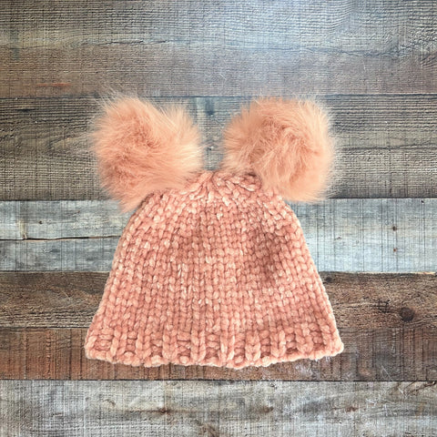 No Brand Pink Double Pom Kids Hat