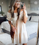 No Brand (Cupshe) Cream Gauze Off the Shoulder Smocked Dress- Size S