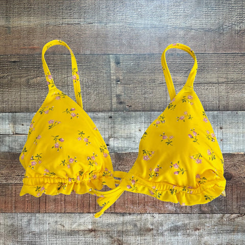 Aerie Yellow Floral Print Triangle Swim Top- Size L