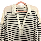 We the Free Cream Striped Raw Hem Collared Oversized Exposed Seam Top- Size S