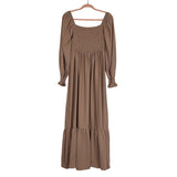 Shein Tan Smocked Top Long Sleeve Dress - Size M