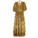 MABLE Metallic Gold Ruffle Tiered Dress- Size XS (sold out online)