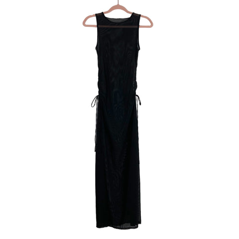 No Brand Black Sheer with Side Cinched Ties and High Slits Cover Up- Size S