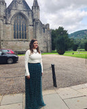 ASOS Design Emerald Green with Mesh and Pearls Overlay Maxi Skirt NWT- Size 10
