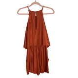 Tyche Rust Suede Back Keyhole Romper- Size L