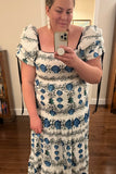 Antonio Melani White Blue Shell Print Puff Tie Sleeve Dress- Size 16 (sold out online)