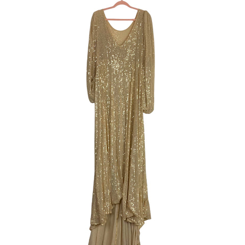 Sew Trendy Gold Sequin V-Neck High Slit Maternity Dress with Train- Si The Saved Collection Sew Trendy Gold Sequin V-Neck High Slit Maternity Dress with Train- Si The Saved Collection