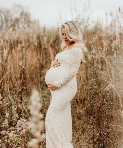 Maniju Cream Lace Off the Shoulder Long Sleeve Maternity Dress- Size S (sold out online)