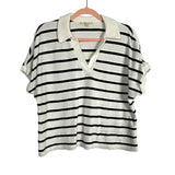 Madewell White Striped Knit V-Neck Collared Top- Size S