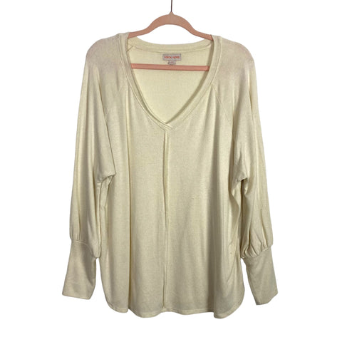 Knox Rose Cream V-Neck Front Seam Sweater- Size XXL