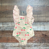 Sal & Pimenta White Cherry/Polka Dot Ruffle Swimsuit - Size 3T