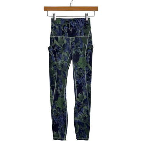 Lululemon Green/Black/Blue Marbled Leggings - Size 2 (Inseam 24")